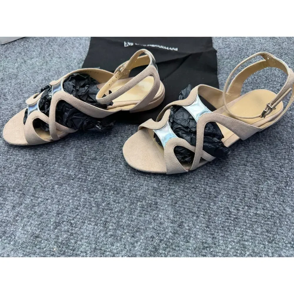 Emporio Armani Sandals Women 36.5 US 6.5 Suede Leather Italy NWT Box